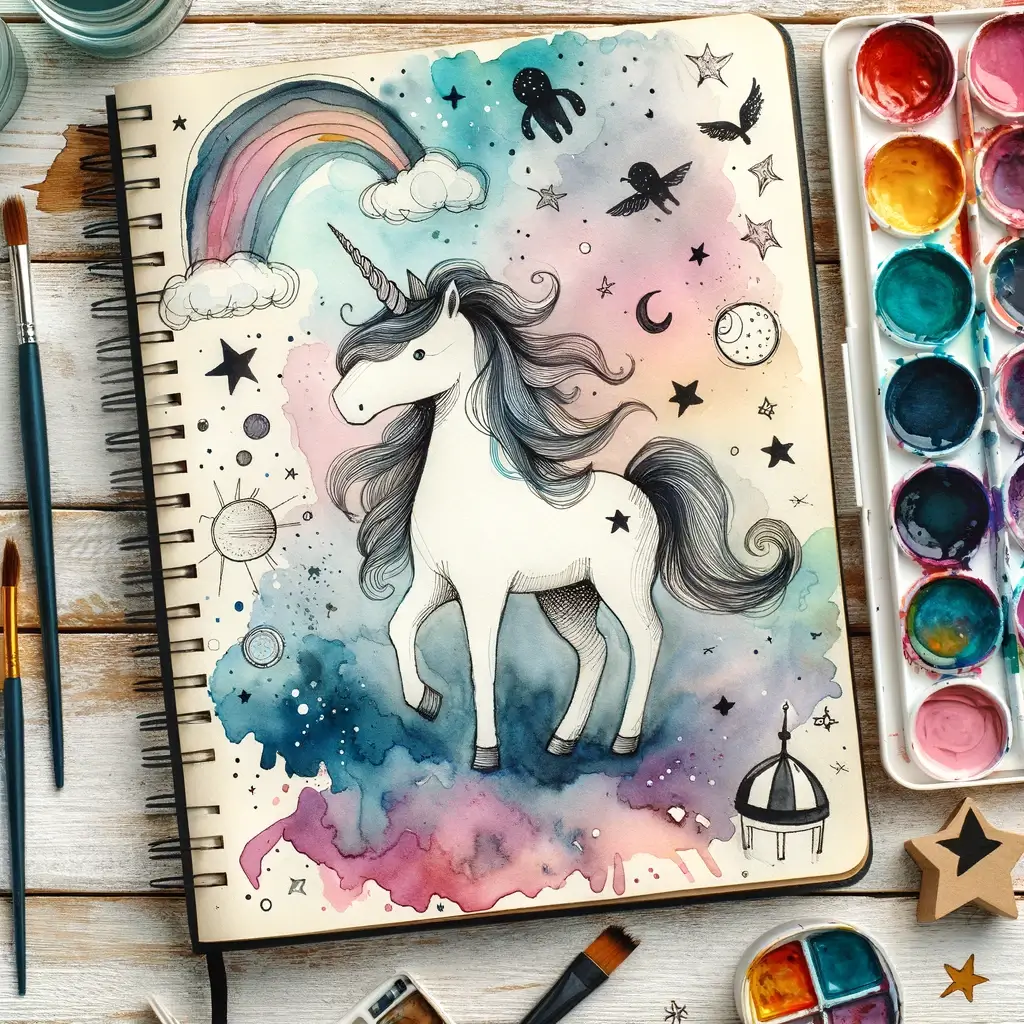 A Pretty Watercolor Unicorn Sketchbook Idea