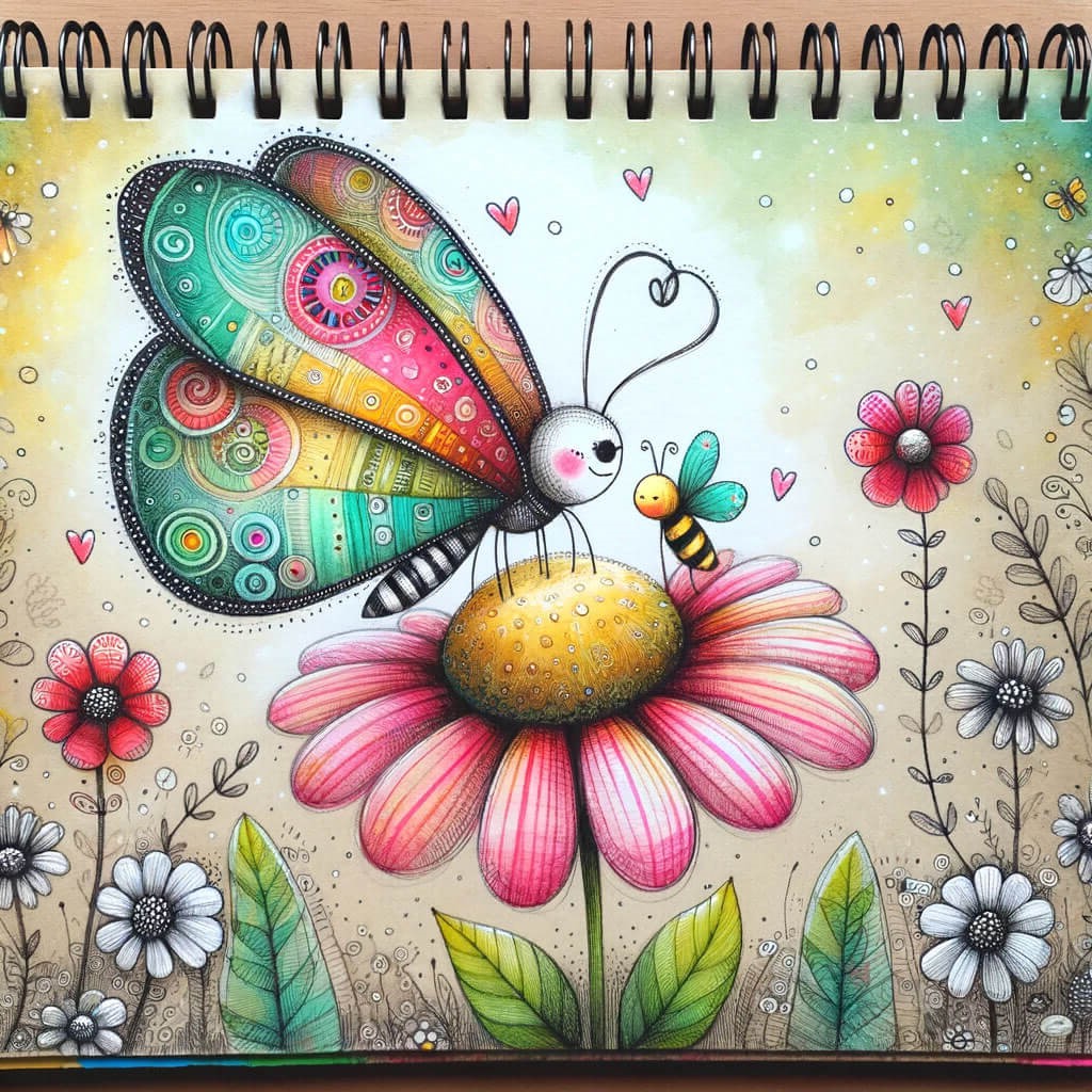 Adorable Butterfly And Bee Sketchbook Idea