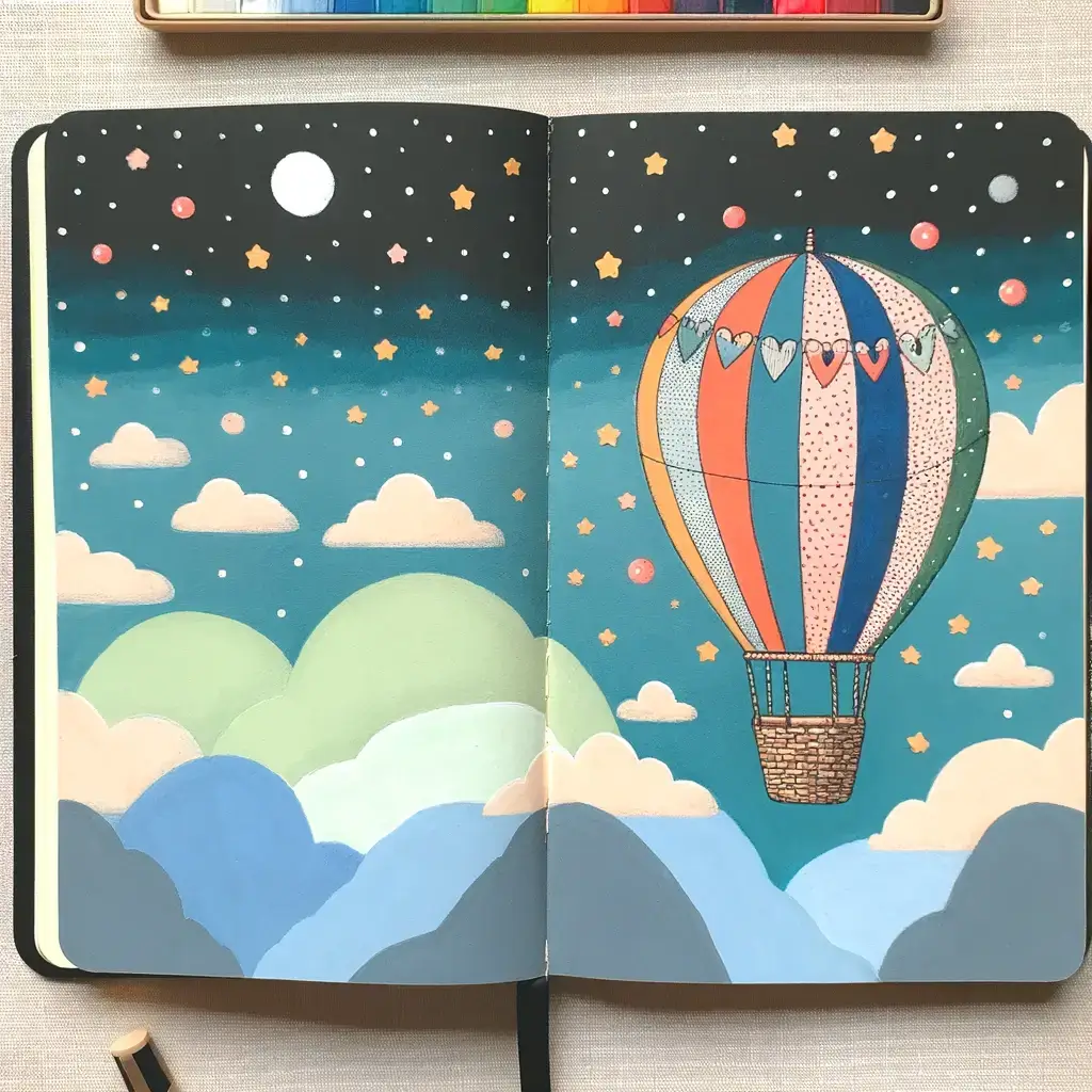 An Easy Color Hot Air Balloon Drawing Idea