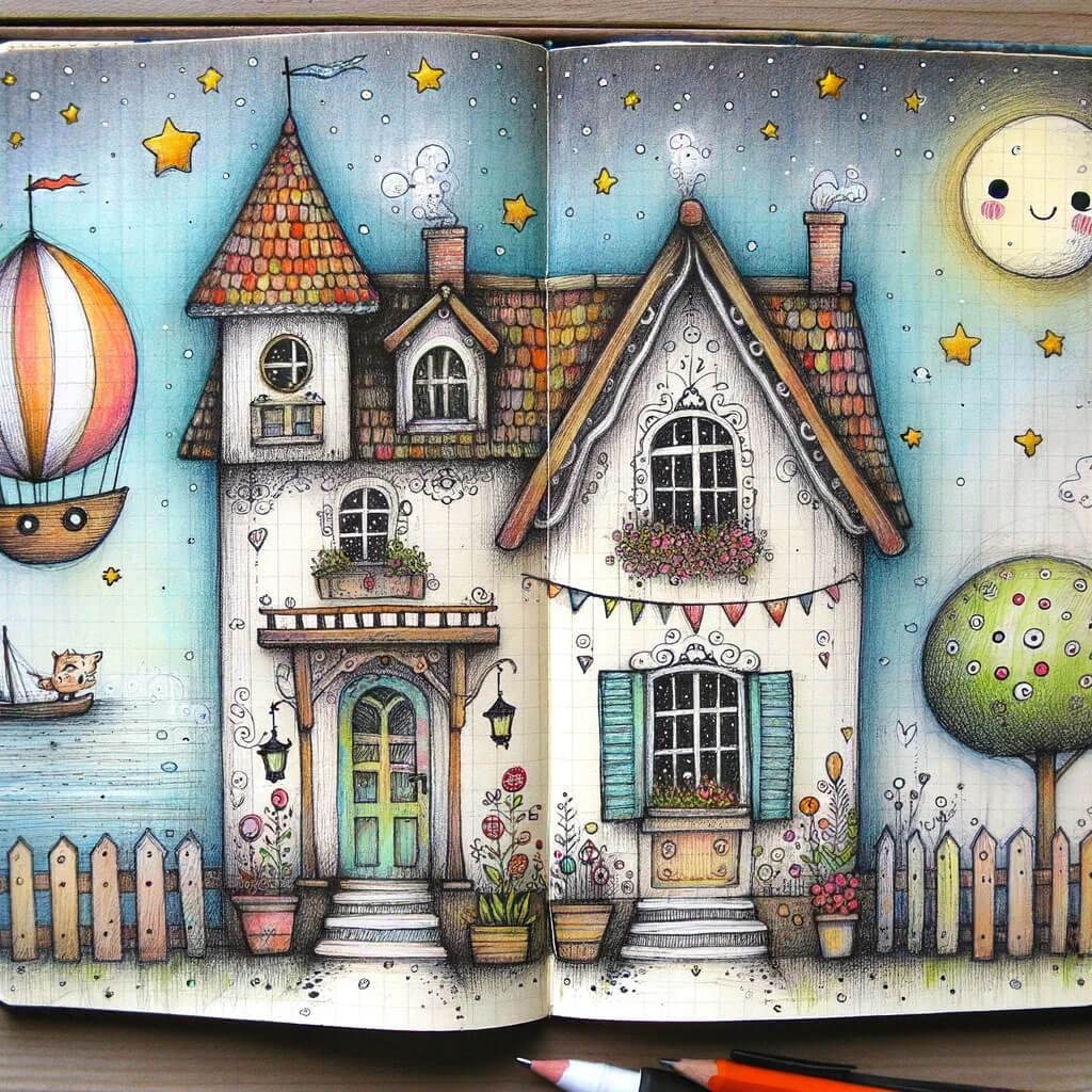 Beautiful Drawing Of A House Along The Water