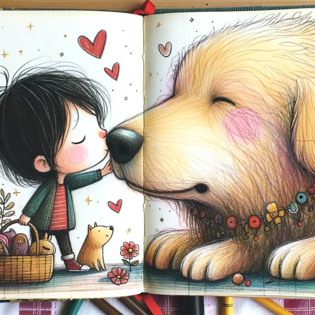 Boy Giving His Dog a Kiss Idea to Draw