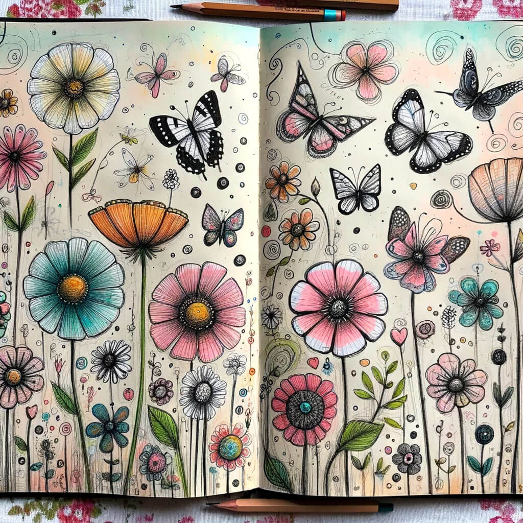 Butterflies and Flowers to Draw