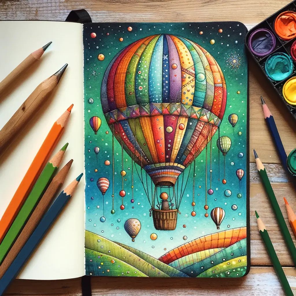 Easy How to Draw a Realistic Hot Air Balloon Tutorial and Coloring Page